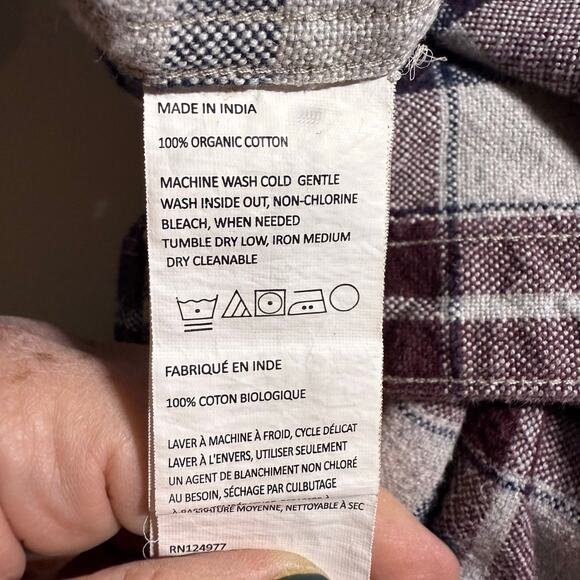 prAna Men's Wedgemont Slim Flannel Shirt Organic Cotton Ivory & Burgundy - Small - Picture 8 of 9